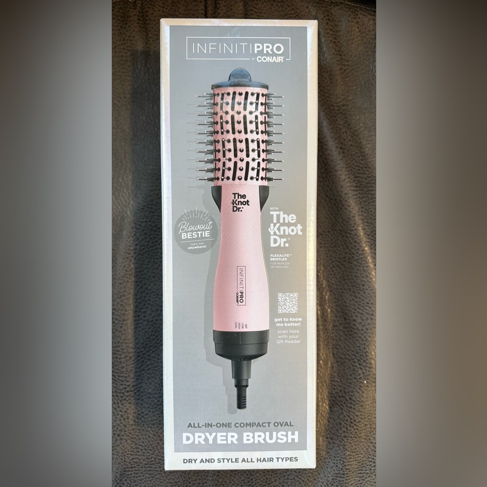 NIB Conair Pink INFINITPRO The Knot Dr All-in-One Compact Oval Dryer Brush $36!